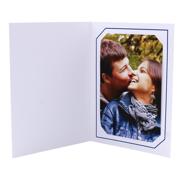 Cartonnage Photo Blanc « Serémange » – Liseré Bleu Foncé | Collection CashPhoto