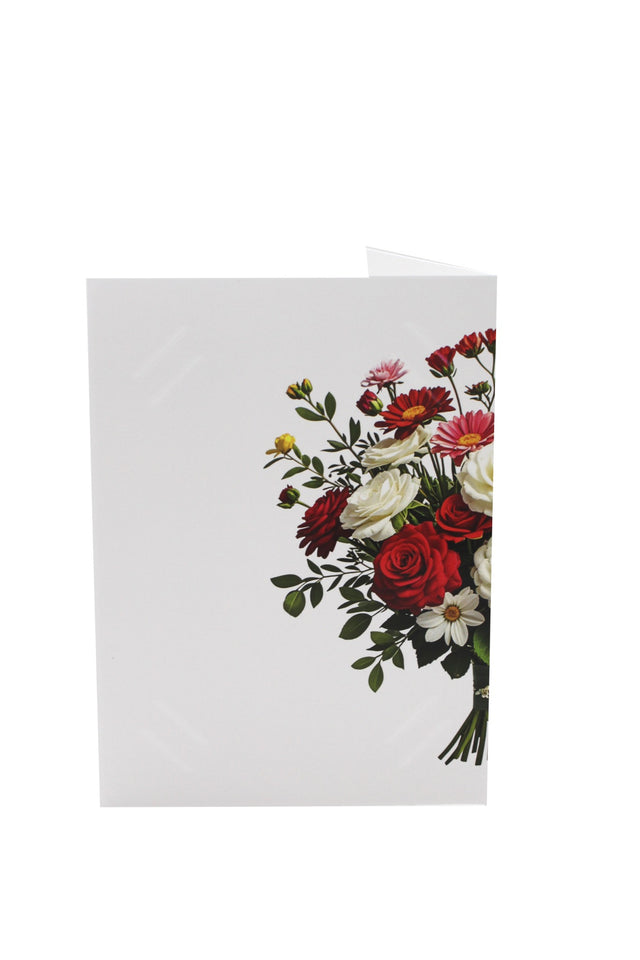Dos du cartonnage photo mariage avec bouquet rouge et blanc