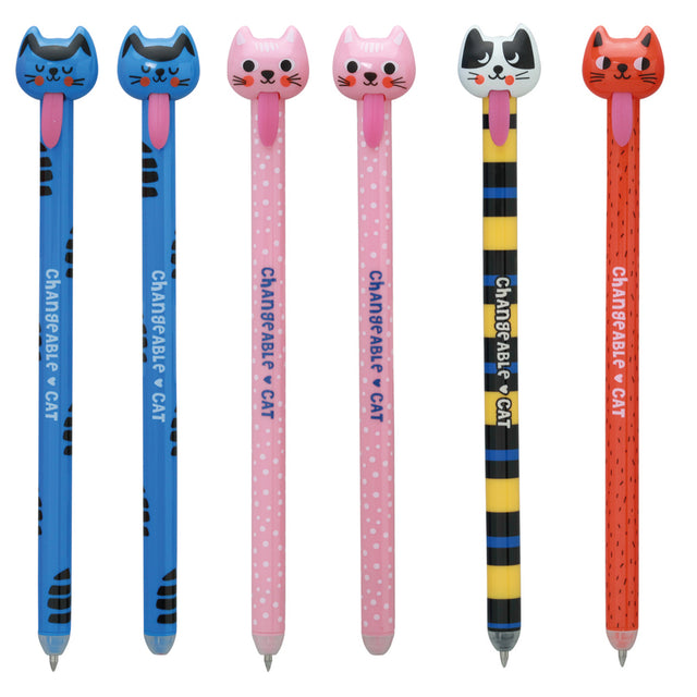 Lot de 6 Stylos Gel Effaçables Pom Pom Cat – Encre Bleue – Pointe 0,5 mm