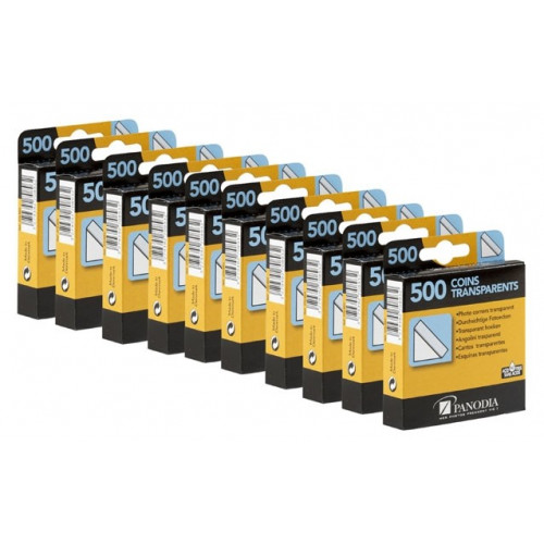 Lot de 10 boîtes de 500 coins adhésifs transparents Panodia