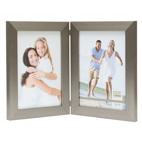 Cadre photo duo Deknudt S41VD1 H2V vertical argenté 10x15