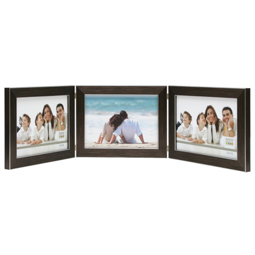 Cadre photo triptique horizontal Deknudt S41VK3 H3H brun filet argenté 10x15