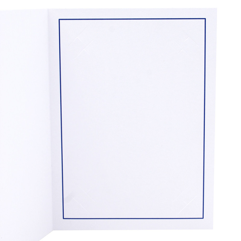 Cartonnage photo blanc - Liseré bleu foncé - détail