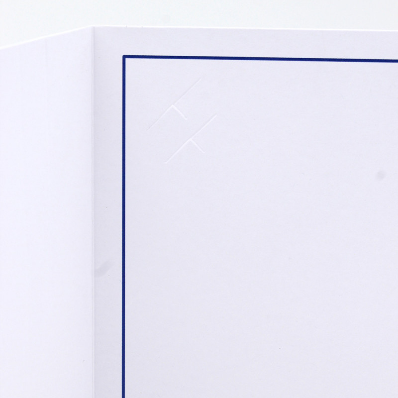 Cartonnage photo blanc - Liseré bleu foncé - gros plan