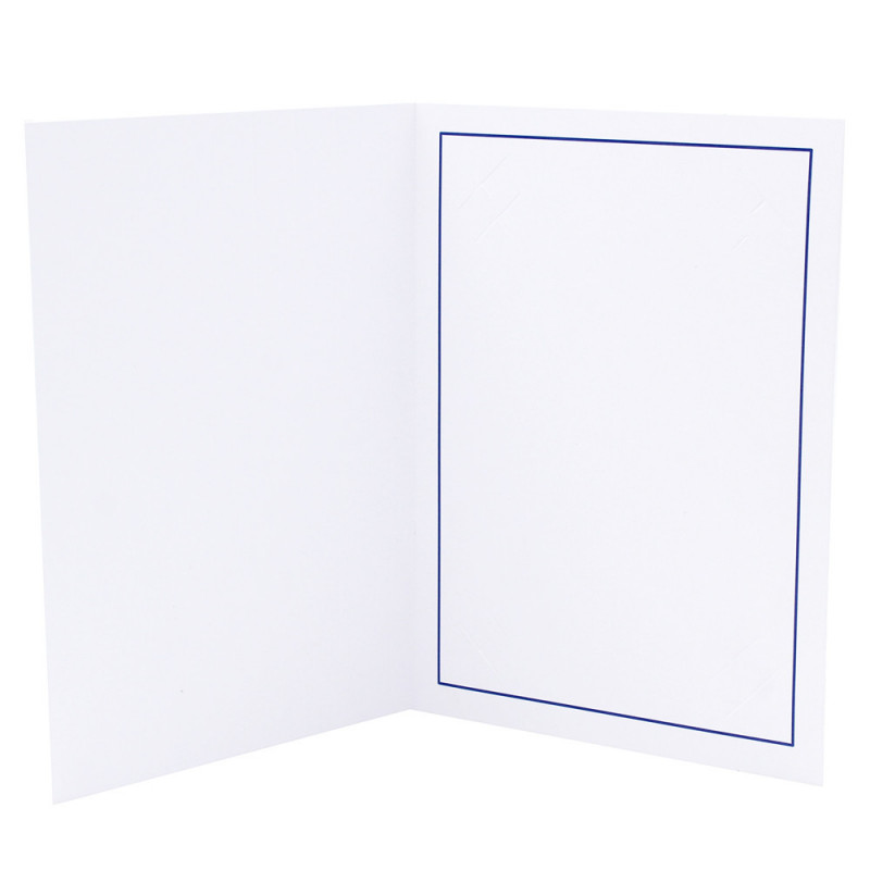 Cartonnage photo blanc - Liseré bleu foncé - ouvert nu