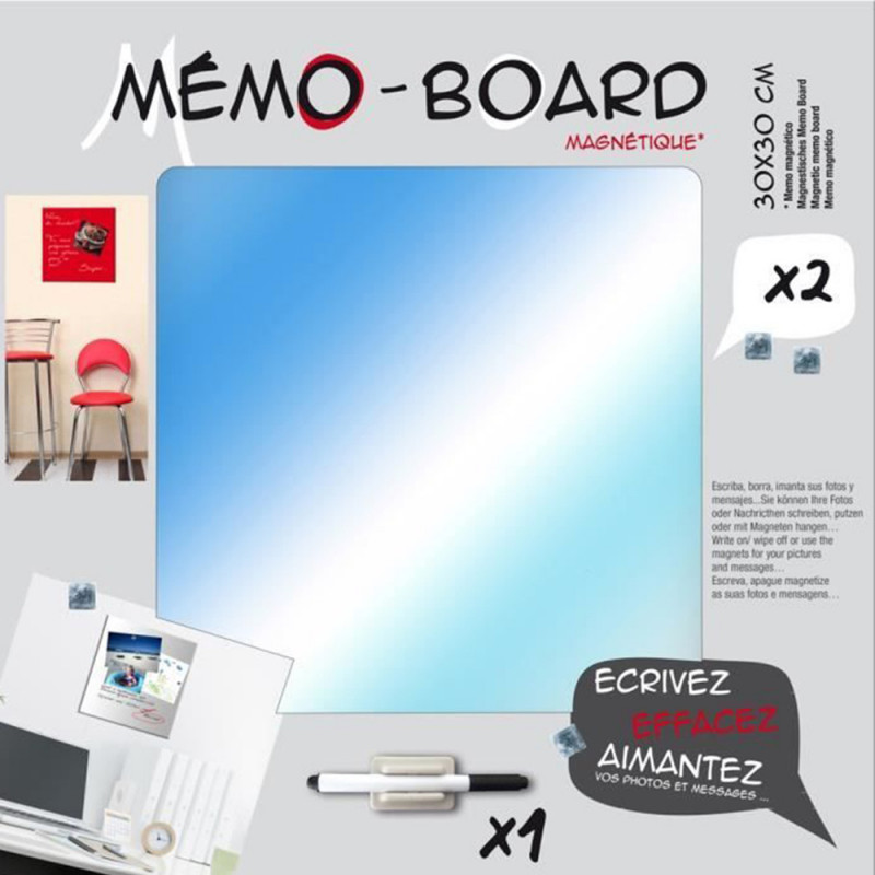 Mémo board magnétique miroir en verre 30x30 cm