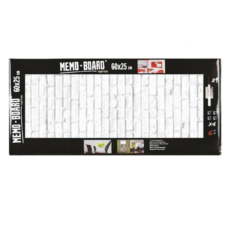 Mémo board magnétique en verre effet Pierre blanche 25x60 cm