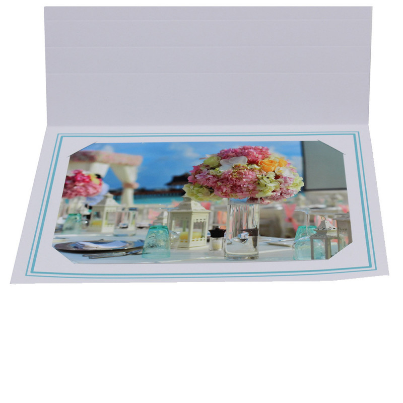 Cartonnage photo blanc-Liseré duo coloré turquoise