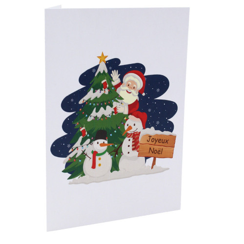 Cartonnage photo de Noël - Vertical - Père Noël pancarte fond bleu