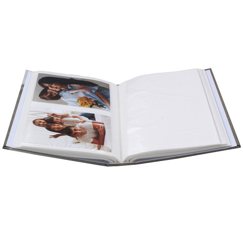 Album à pochettes Optimo violet pour 200 photos 11.5x15-ouvert avec photo
