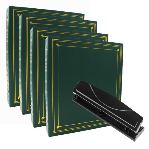 lot de 4 classeurs verts vides 3 anneaux et perforatrice