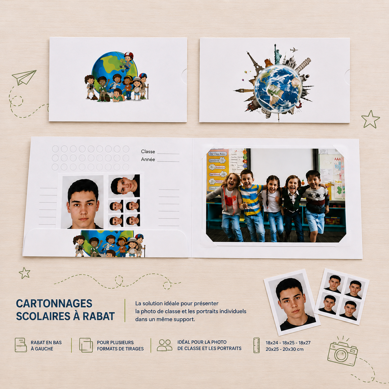 Cartonnage scolaire à rabat : une présentation complète pour les photos de classe