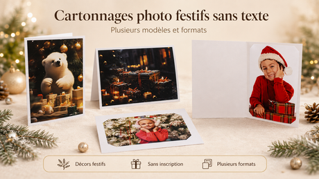Collection de cartonnages photo festifs sans texte avec plusieurs modèles, formats et décors de Noël