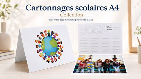Collection de cartonnages scolaires A4 21 x 29,7 cm pour photos de classe, avec plusieurs modèles et thèmes