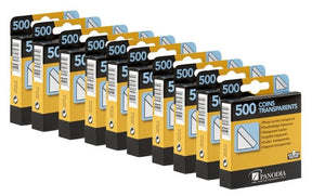 Lot de 10 boîtes de 500 coins adhésifs transparents Panodia