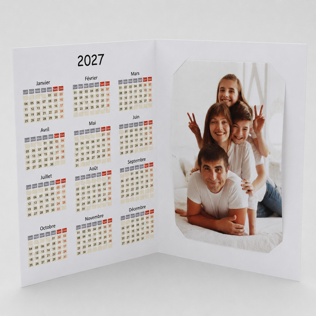 Cartonnage photo vertical avec calendrier 2027 imprimé
