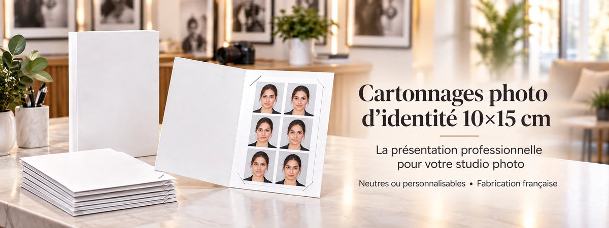 Cartonnage photo d'identités professionnel avec encoches 10x15 cm