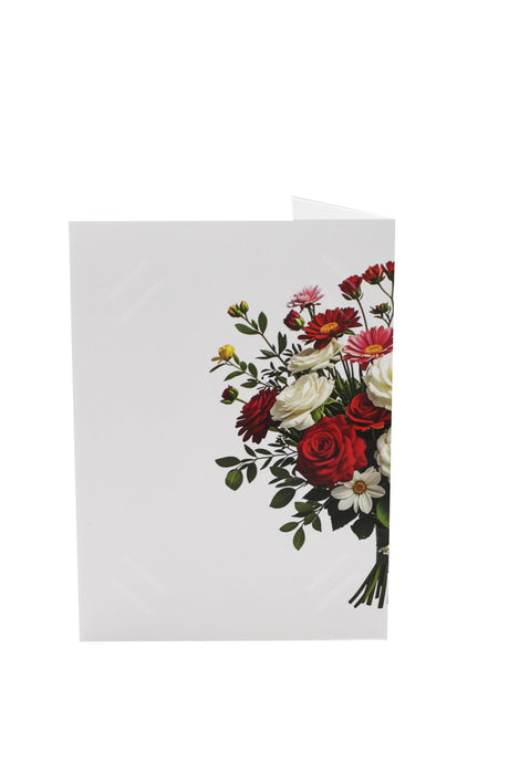 Dos du cartonnage photo mariage avec bouquet rouge et blanc