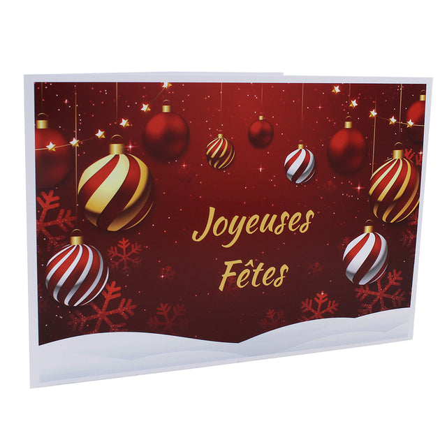 Cartonnage Noël – Groupe 20x30 / 20x25 / 18x27 / 18x25 / 18x24 avec rabat – Joyeuses Fêtes – Boules rouges et dorées