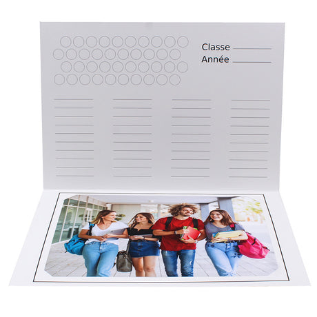 Cartonnage photo scolaire - Groupe 20x30 - Design marin noir et blanc - Ouvert avec photo