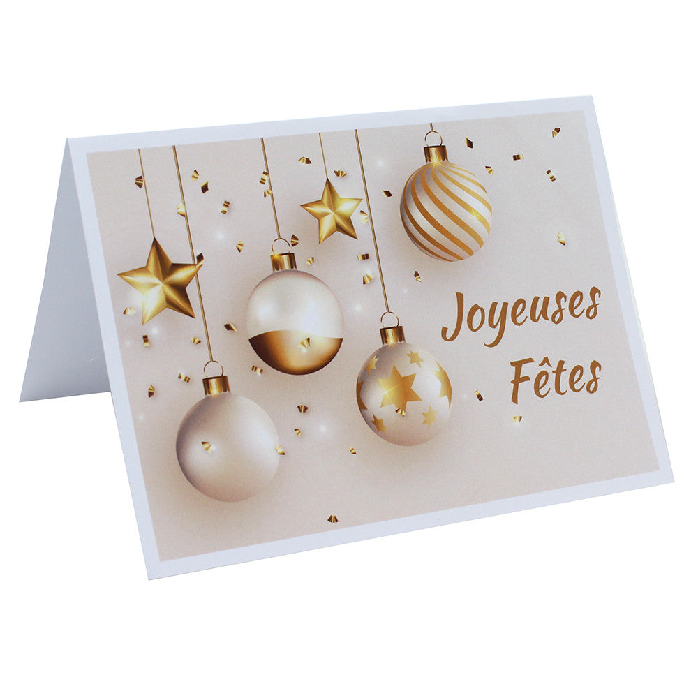 Lot de cartonnages photo « Joyeuses Fêtes » – Boules & Étoiles dorées – Horizontal - 9x13 au 20x30 cm