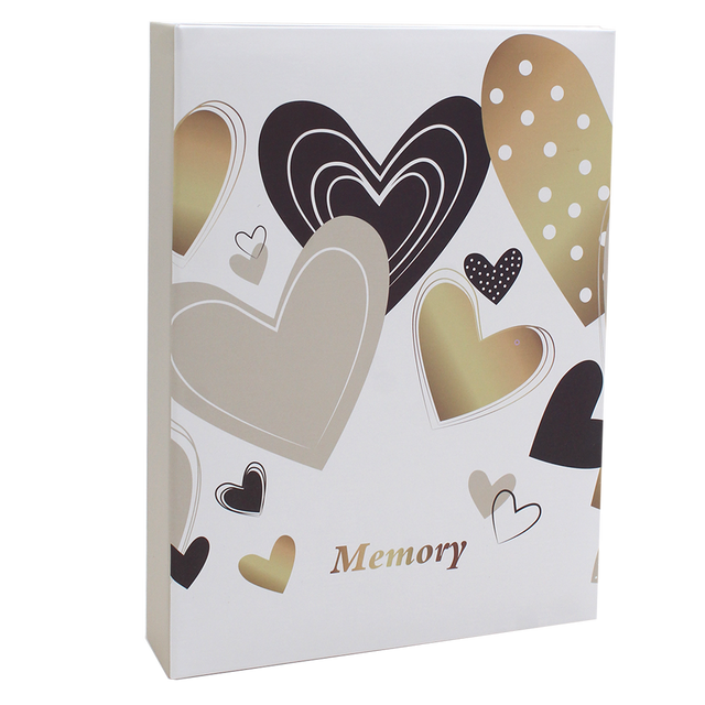 Album photo 200 pochettes 10x15 cm – Collection KP – Cœurs Blanc & Or