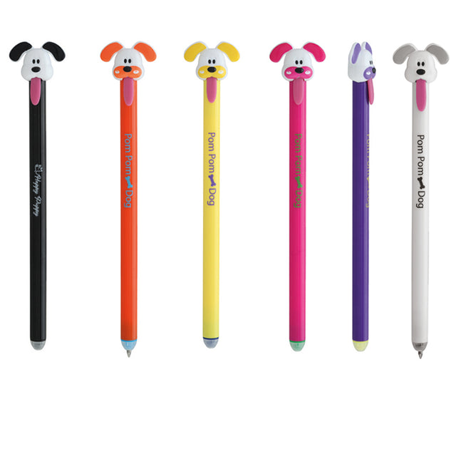 Lot de 6 Stylos Gel Effaçables Pompom Dog – Encre Bleue – Pointe 0,5 mm