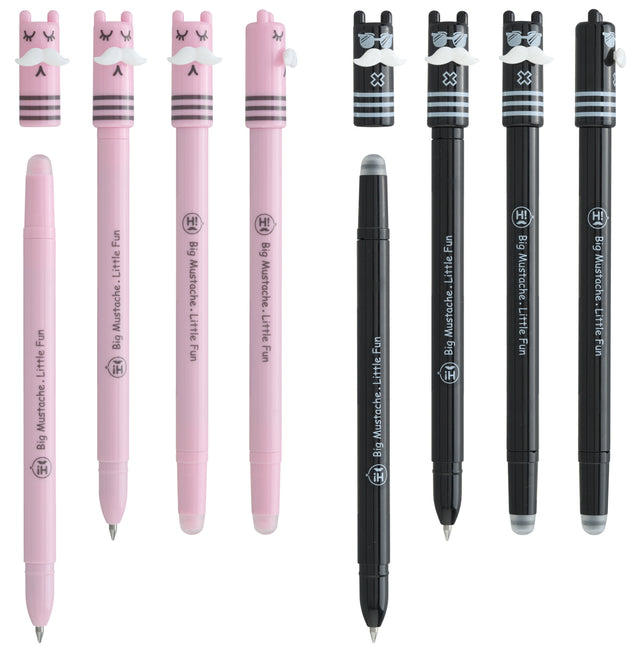 Lot de 8 Stylos Gel Effaçables Moustachou – Encre Bleue – Pointe 0,5 mm