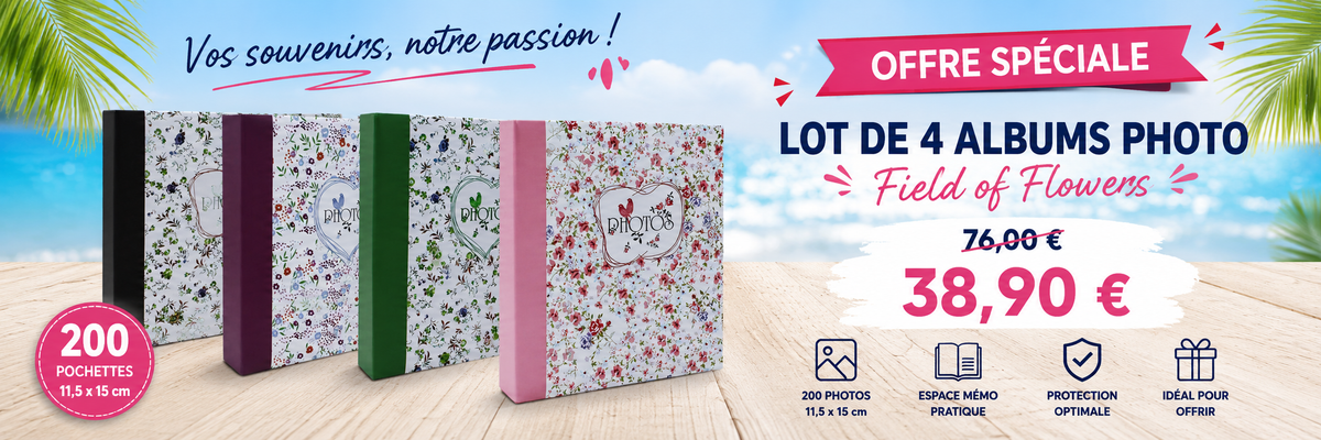 Lot de 4 albums photo KP Field of Flowers 200 pochettes 11x15 cm